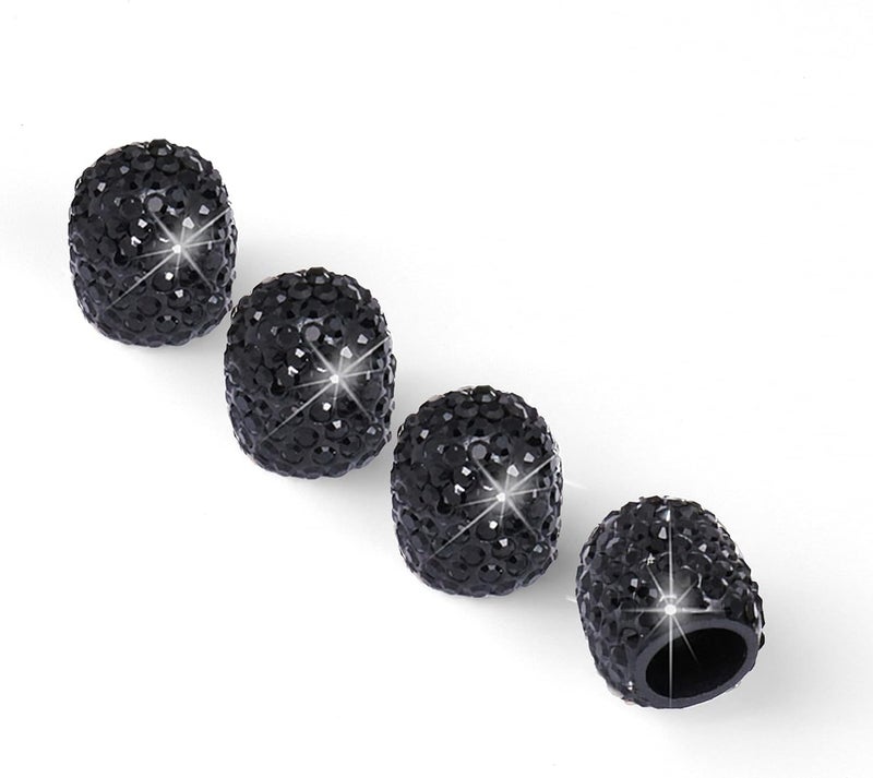 JUSTTOP 4 Pack Handmade Crystal Rhinestone Car Tire Valve Stem Caps, Wheel Valve, Attractive Dustproof Bling Accessories, Universal for Cars, Trucks and Motorcycles-Black - Image 1